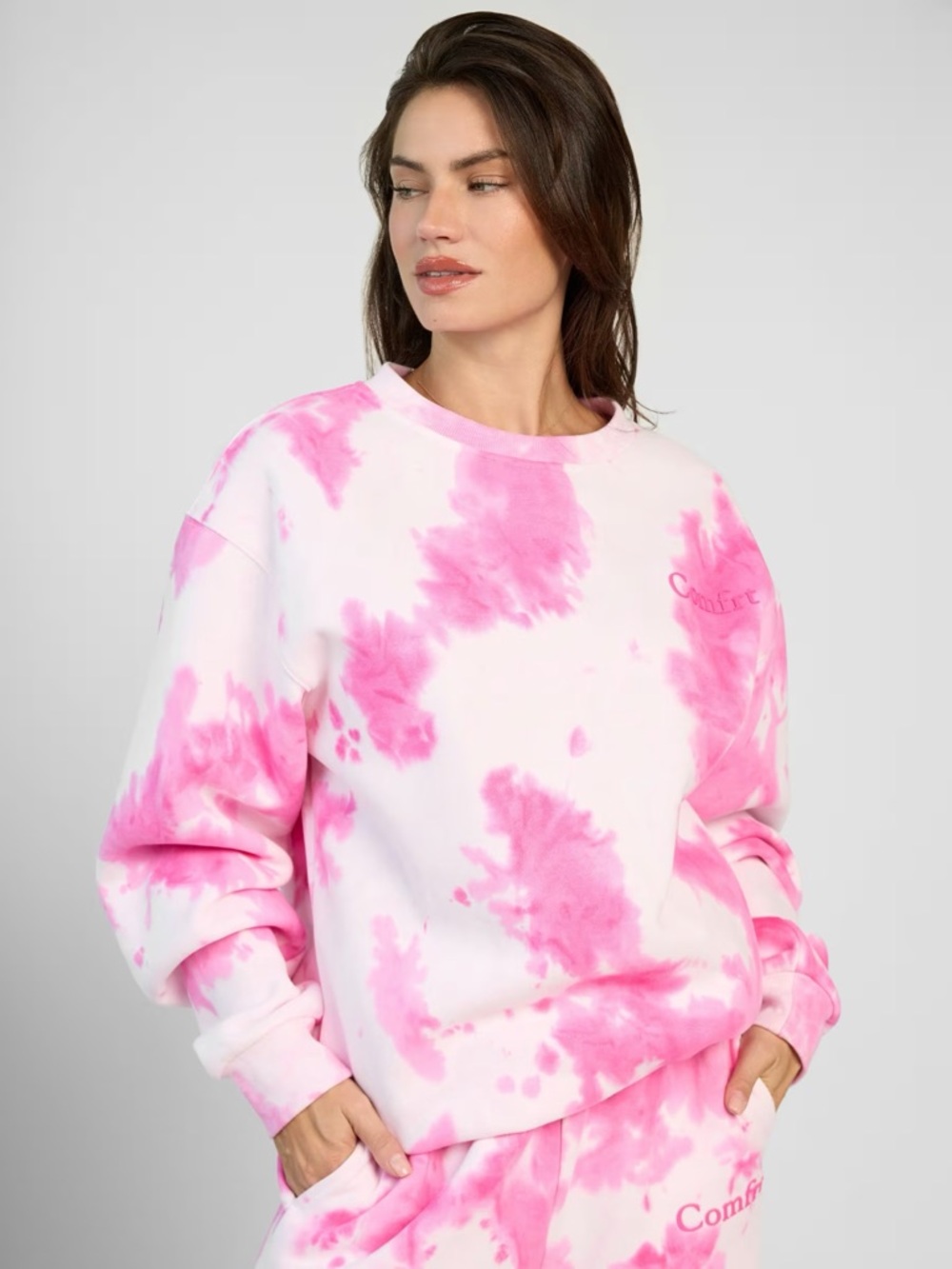 COMFRT Pink Tie-Dye Crewneck Sweatshirt (Strawberry Swirl) size Small